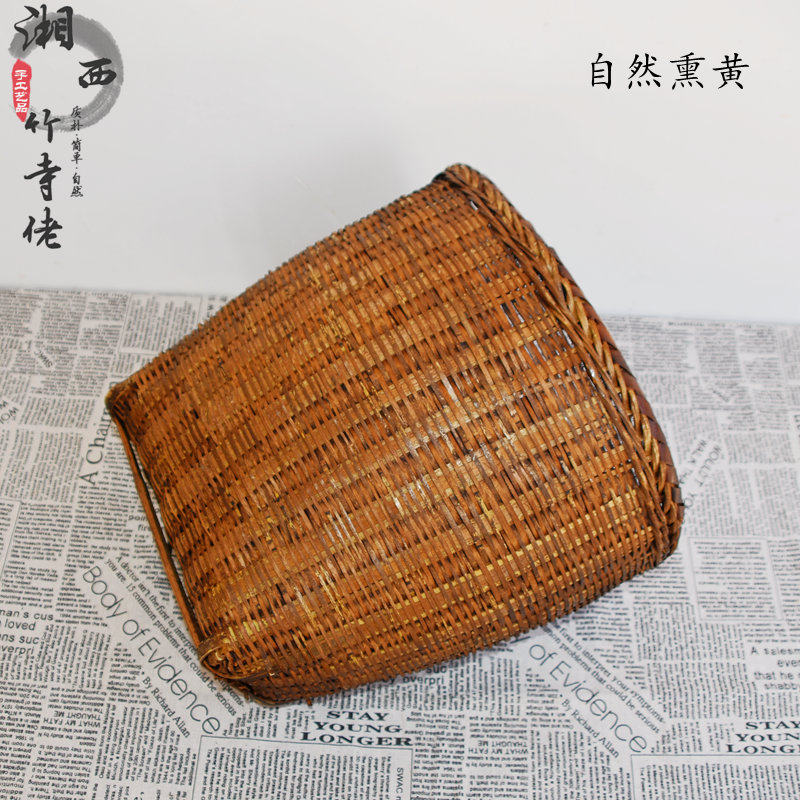 竹编复古色烟熏竹筐方筐竹篓子收纳竹篮背篓陈旧装饰道具摆设包邮