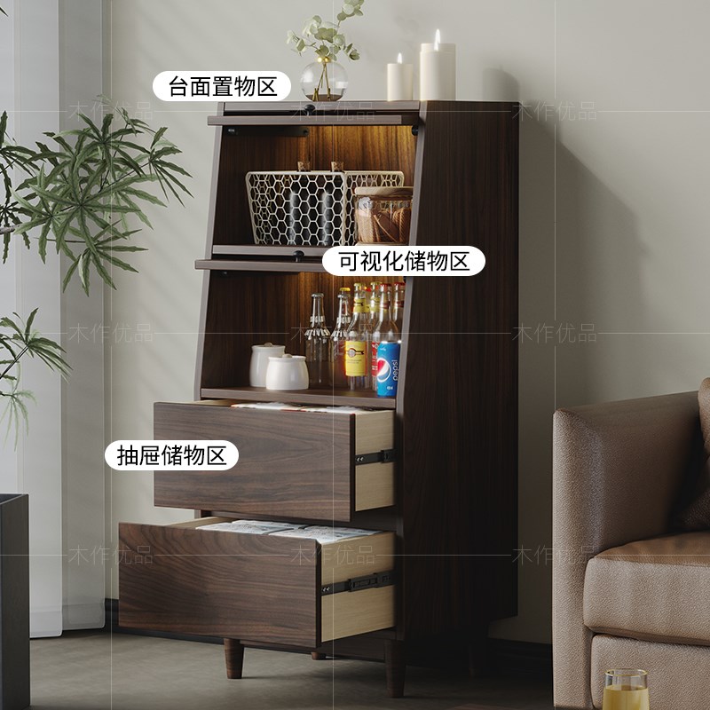 中古风斗柜客厅靠墙收纳柜餐边柜法式复古酒柜边柜实木多层置物柜