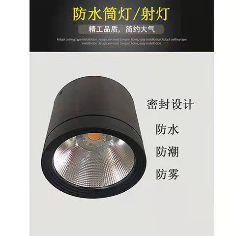 LED防水雨射灯COB明装圆形吸顶户外室外店铺门头筒灯雨聚散强光超