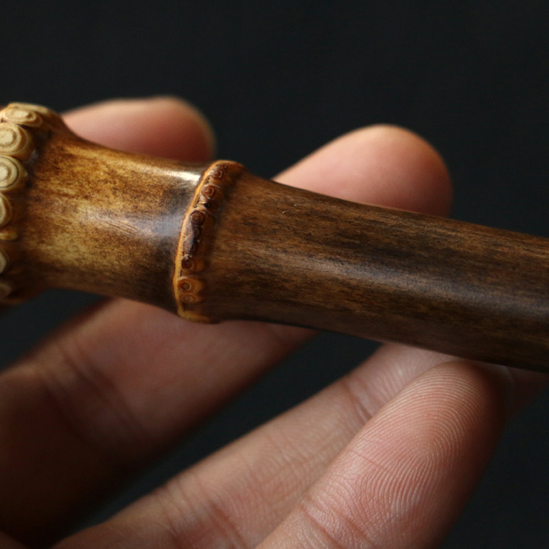精品纯手工制作天然满钉紫竹根烟嘴过滤器竹制小烟斗烟袋竹雕把玩