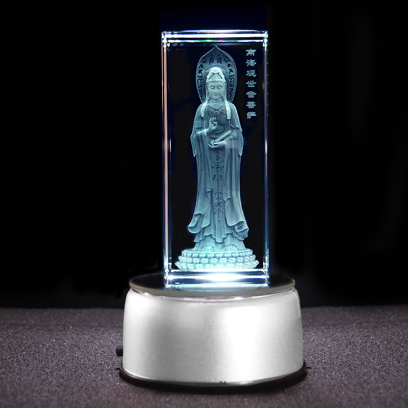 水晶内雕观音佛像摆件居家供奉家用南海观世音菩萨神像送子保平安