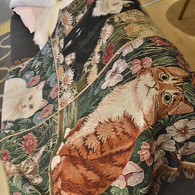 猫咪挂毯休闲毯装饰毯宠物毛毯针织毯棉质盖毯沙发毯布艺Tapestry