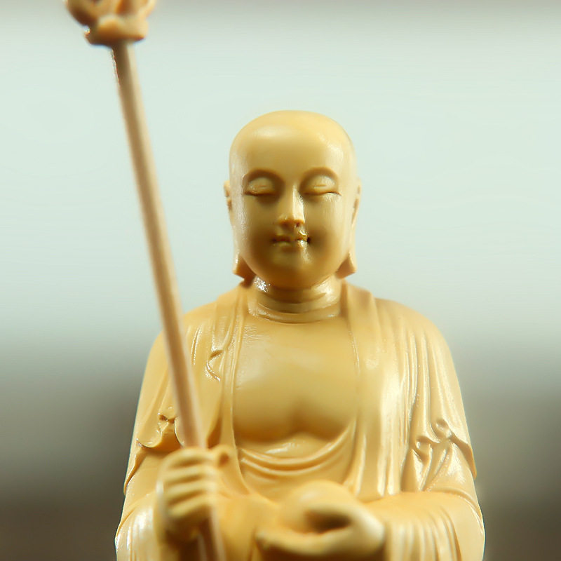 黄杨木雕摆件地藏王菩萨家居客厅佛像手把件把玩工艺品