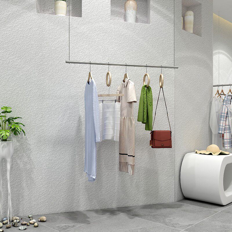 不锈钢服装店展示架女装吊顶悬挂衣架上墙吊架挂衣杆子墙上壁挂架