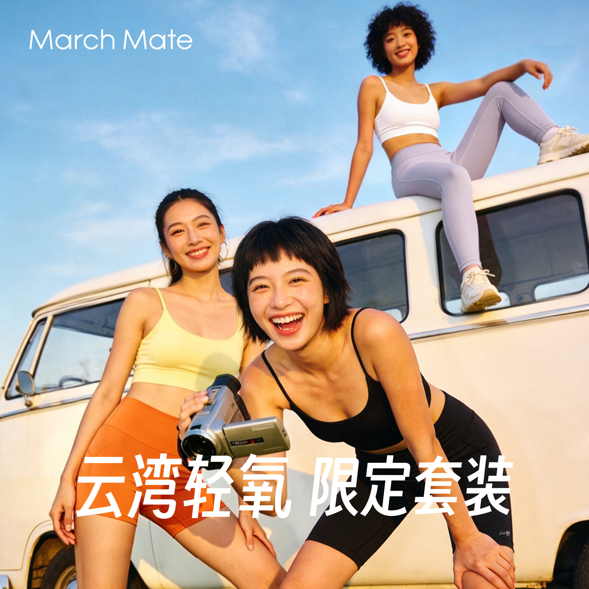 Marchmate 无缝莱卡云湾裤运动背心吊带套装女夏健身瑜伽裤两件套
