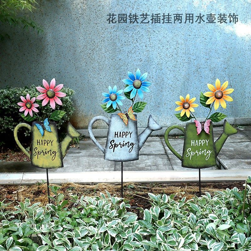 花园创意装饰户外铁艺水壶庭院阳台插件挂件布置造景草坪造景摆件