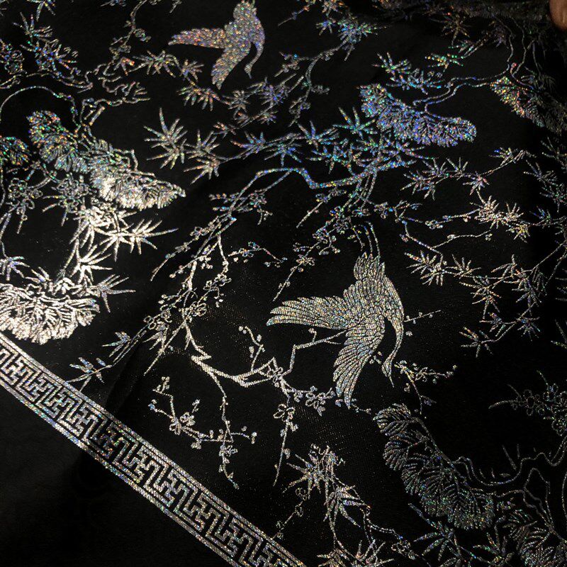 【星光螺钿】仙游丹顶鹤马面裙面料春夏薄款暗纹织金提花服装设计