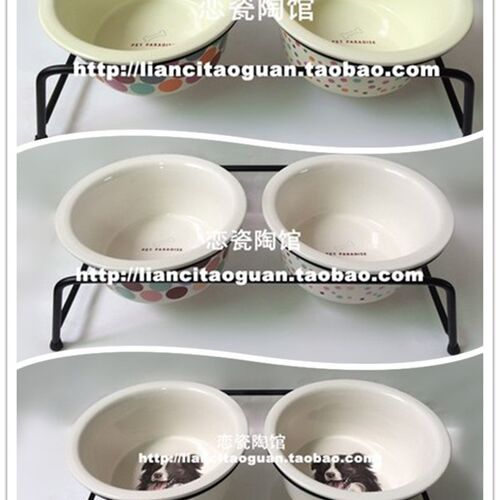 萌兽猫碗狗碗猫盆狗盆宠物碗陶瓷双碗架不锈钢碗高架宠物食水粮碗