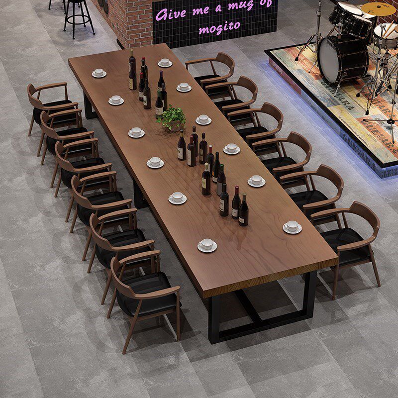 美式loft实木餐桌椅组合复古工业风酒吧主题餐厅饭店长条桌会议桌