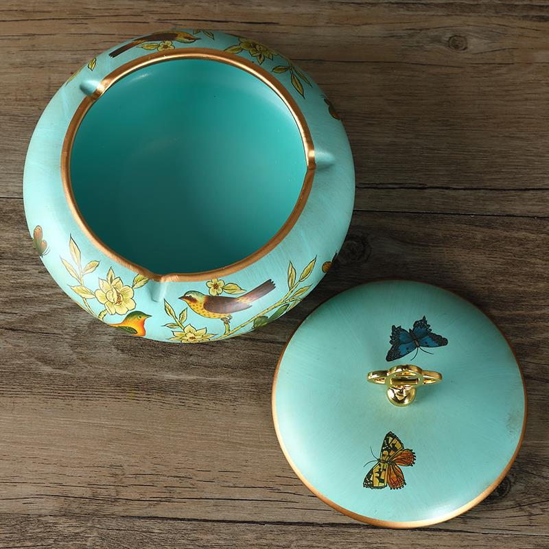 美式家用带盖烟灰缸创意个性大号陶瓷烟缸防飞灰客厅办公室摆件