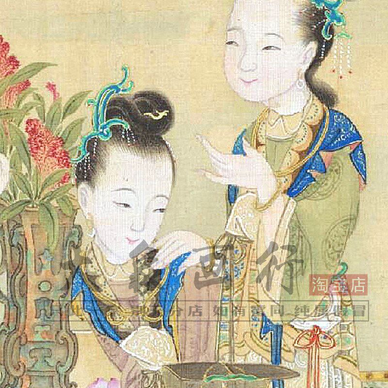 中秋佳瑞图卷传统工笔人物婴嬉图临摹范本中式装饰画艺术绢布画心