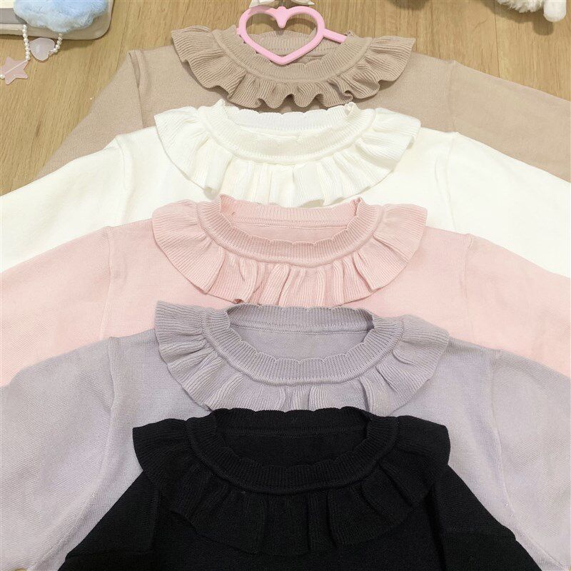 低领包芯纱毛衣秋冬内搭花边打底衫Lolita甜美可爱少女保暖长袖