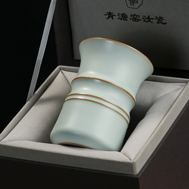 汝窑茶匙筒单个景德镇手工茶筒陶瓷功夫茶具茶道配件冰裂釉礼盒装