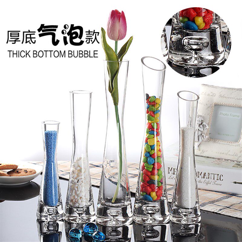 小清新透明玻璃小花瓶玫瑰百合酒店一支花花器家居装饰插花花瓶