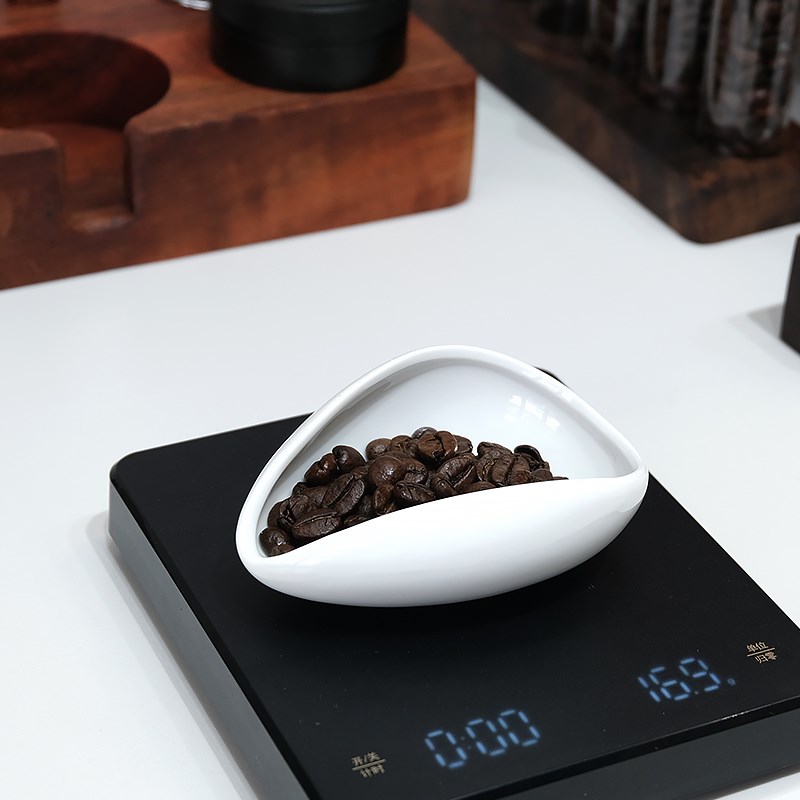 咖啡豆计量盘秤咖啡粉碟陶瓷量杯生豆称量盘熟豆接豆冷却盘子