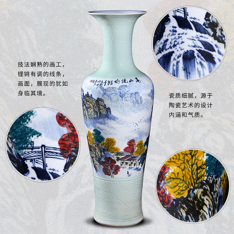 景德镇落地大花瓶新中式手绘陶瓷家用欧式客厅大型插花摆件高瓷瓶