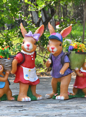 户外玻璃钢卡通兔子花缸摆件雕塑花园庭院别墅阳台创意花盆装饰品