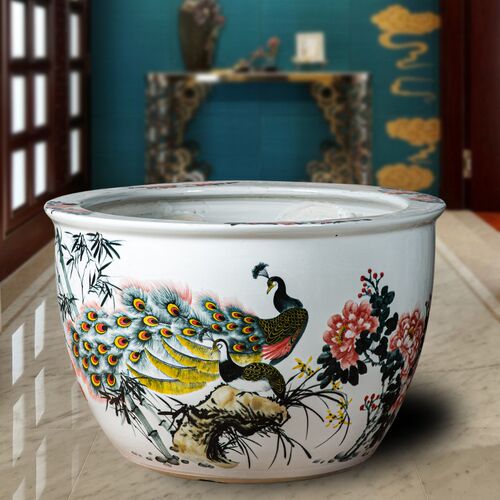 景德镇中式手绘陶瓷金鱼缸睡莲盆荷花缸乌龟缸客厅户外大水缸庭院