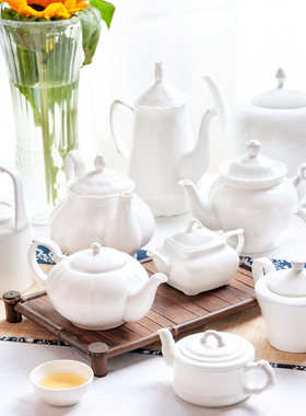 纯白骨瓷家用陶瓷酒店冷水壶欧式下午茶小功夫茶具凉水壶大号茶壶