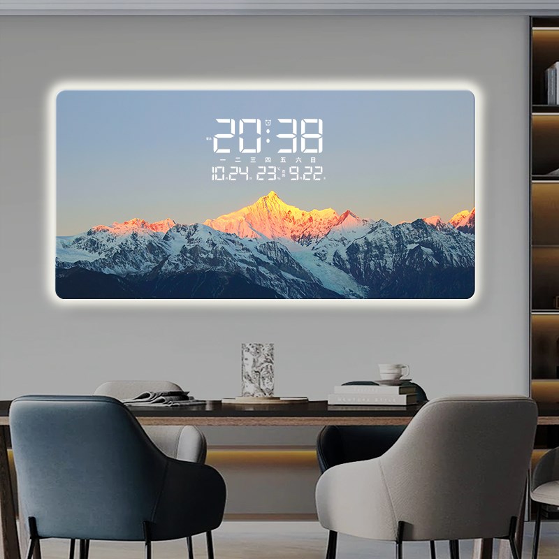 山水风景画数码万年历办公室电子钟挂钟装饰画沙发背景墙挂墙时钟