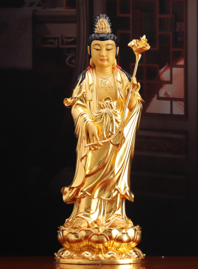 纯铜贴金西方三圣神像铜雕观音佛像供奉大势至菩萨阿弥陀佛像摆件