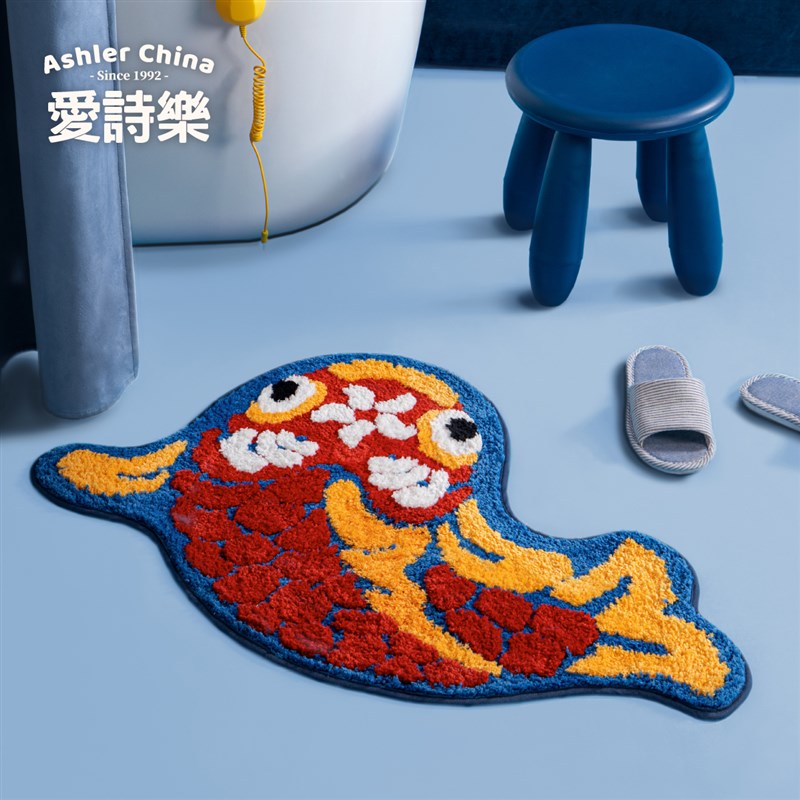 爱诗乐锦鲤加厚地垫喜庆浴室防滑垫高级卧室地毯乔迁入户门垫图片