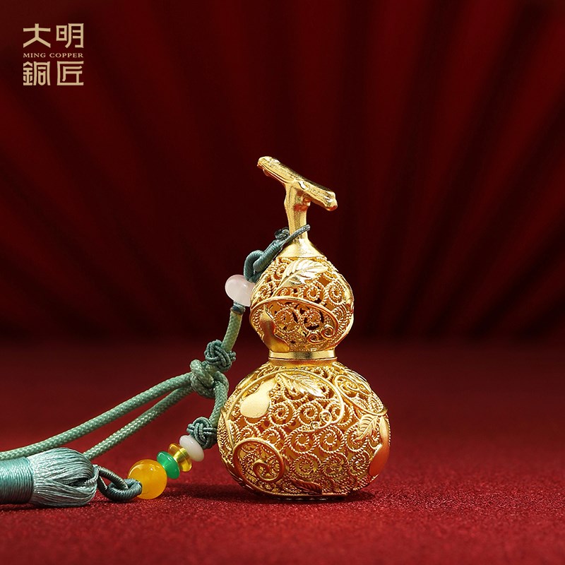 大明铜匠花丝香薰葫芦车载挂件摆件室内空心开口客厅办公室装饰品