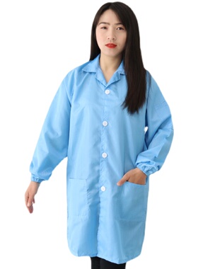 防静电大褂工作服无尘服防尘蓝色白色车间长款电子厂服条纹静电衣