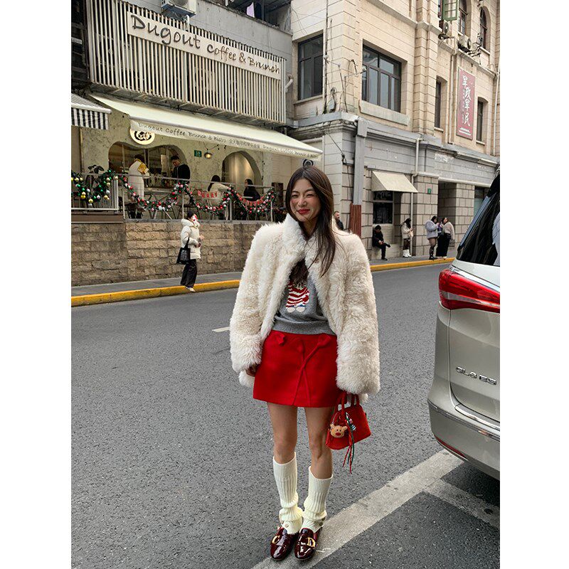 落落狷介 红色半身裙女2024新款秋冬款A字包臀裙小个子毛呢半裙