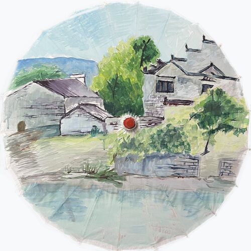 DIY绘画填色油纸伞装饰吊顶舞蹈伞演出道具中国风传统古典红色伞