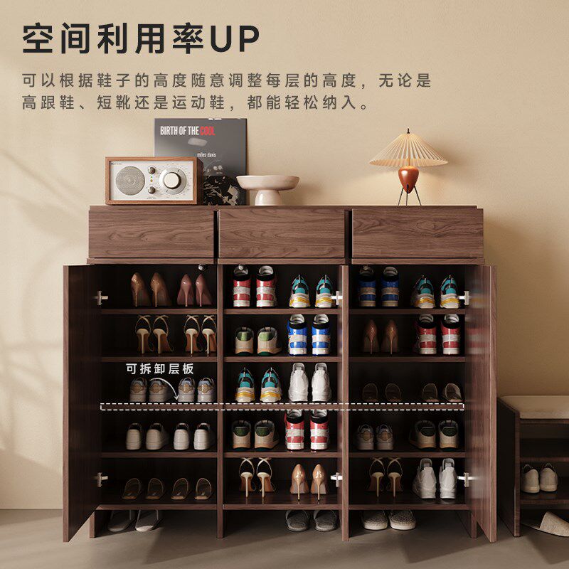 中古骨骼线鞋柜收纳柜一体靠墙定制家用门口靠墙实木高端入户玄关