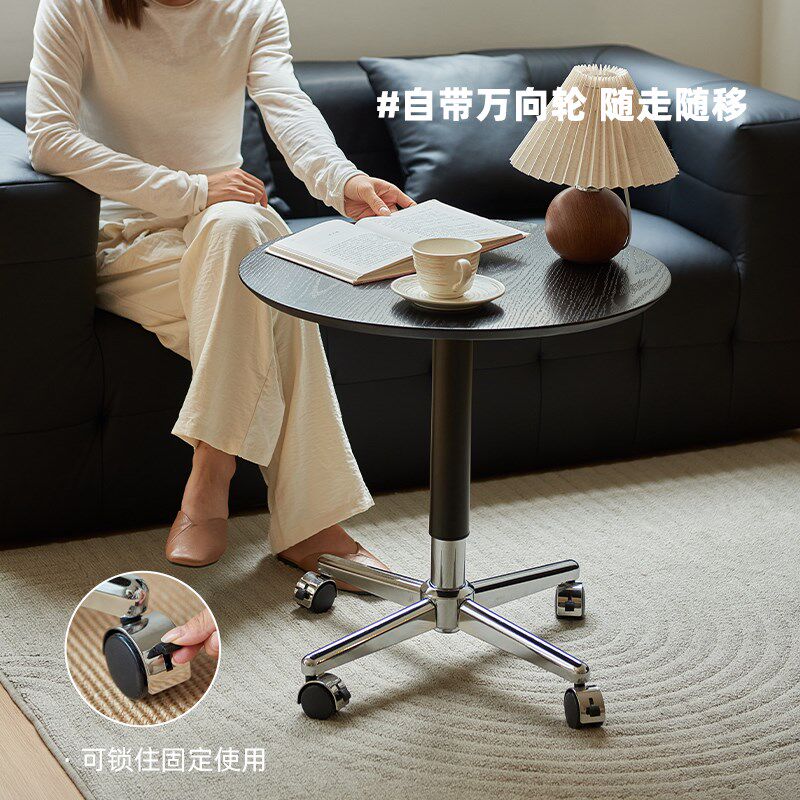 实木茶几可移动升降沙发边几客厅简易小角几黑色床头边桌小圆桌子