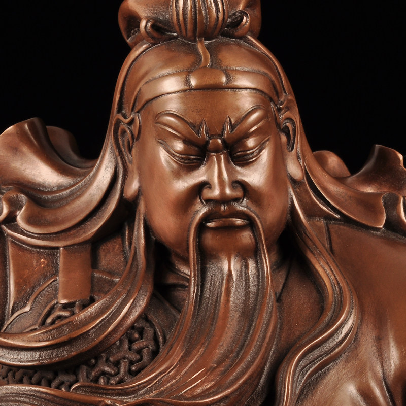 紫铜文书关公摆件招财关公像关二爷看书关羽铜像家居客厅装饰品