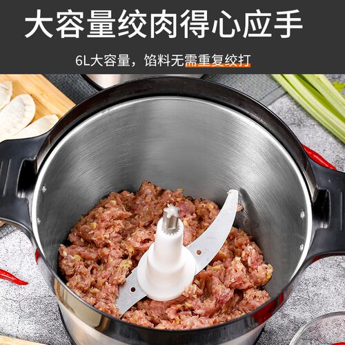 龙德利6升送刀不锈钢绞肉机 电动家用大容量料理机 绞肉绞菜两用