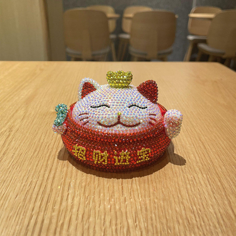 贴钻DIY招财猫摆件生日礼物客厅装饰品糖果盒桌面收纳烟灰缸储物