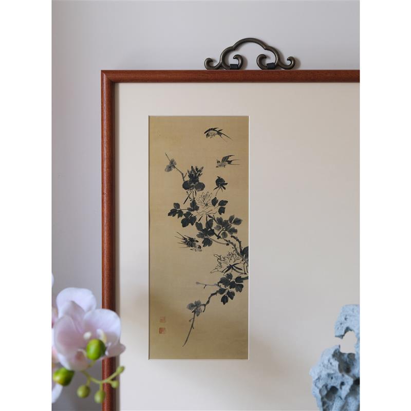 燕衔春禧新中式电表箱挂画禅意书房茶室墙饰实木画框好寓意装饰画