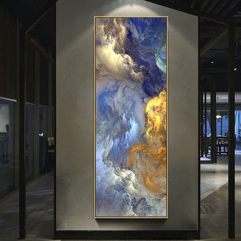 新中式大幅竖版装饰画客厅沙发背景抽象巨幅玄关过道墙画挂画包邮