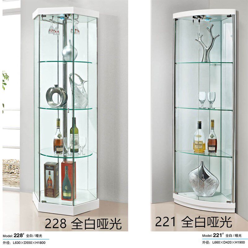 黑白哑光三角柜轻奢酒柜加锁玻璃柜客厅酒柜装饰展示柜烤漆菱角柜
