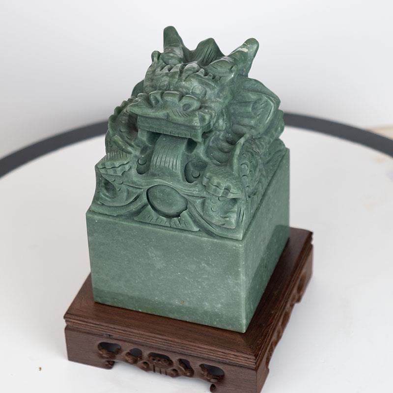 手工雕刻玉石定制绿色印章玉玺摆件客厅玄关装饰办公商务纪念礼品