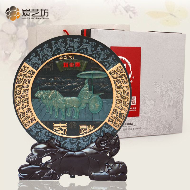 西安特色文化纪念品兵马俑炭雕摆件铜车马定制礼品送外宾朋友礼物