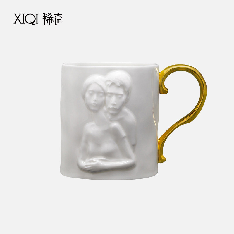 稀奇艺术《因为爱情》骨瓷杯浮雕水杯情侣对水杯情人节礼品