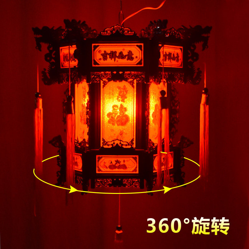 新年中式仿古旋转灯笼六角复古走马宫灯春节酒店喜庆户外阳台灯笼