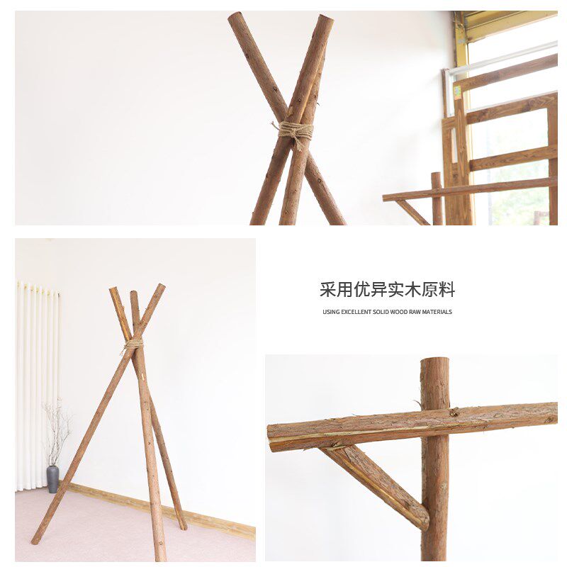 户外露营氛围实木挂旗挂布木架野营杉树营地团建氛围背景布木花架