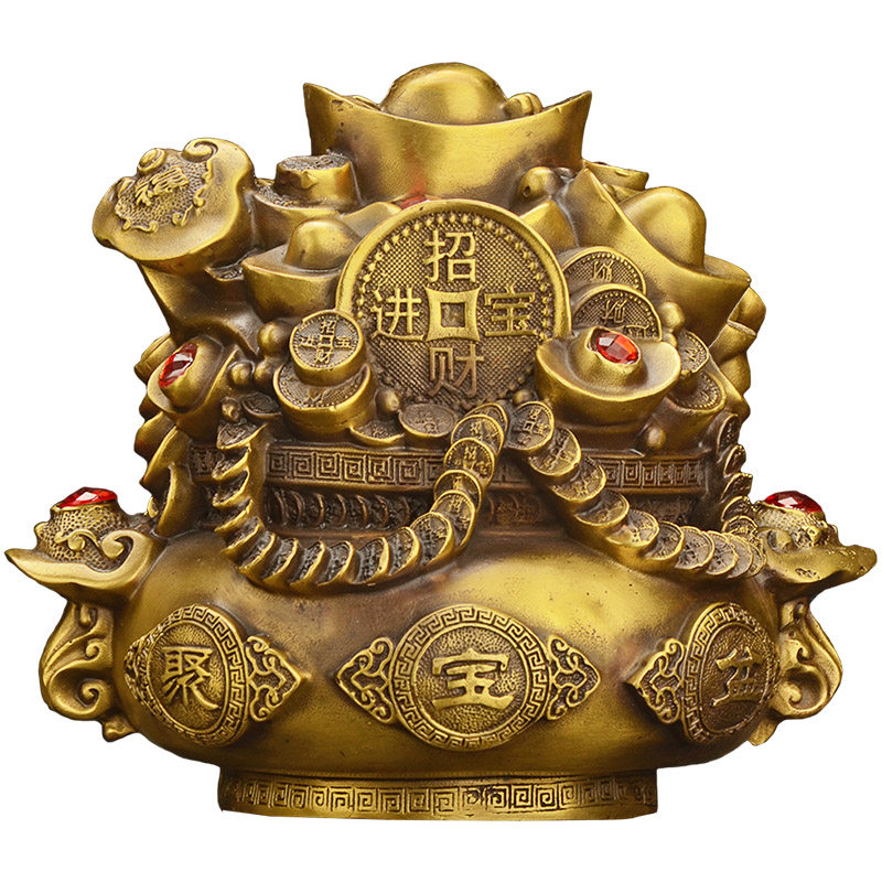 纯铜聚宝盆摆件 元宝钱袋 店铺开业礼品 客厅家居软装饰品 存钱罐