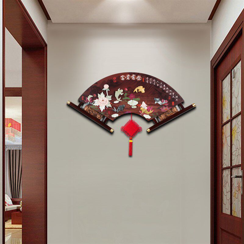 中式餐厅墙面扇形装饰画3d立体玉雕壁画中国风客厅沙发背景墙挂画