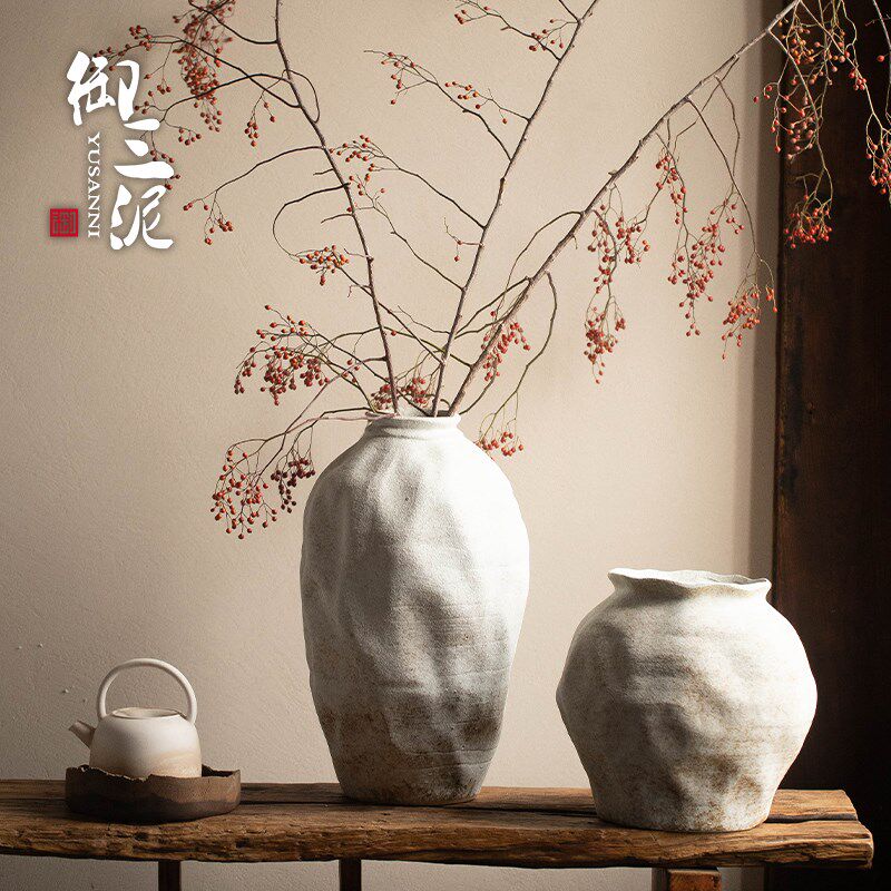 御三泥中式陶瓷花瓶家居民宿手工陶罐侘寂禅意插干花装饰创意摆件