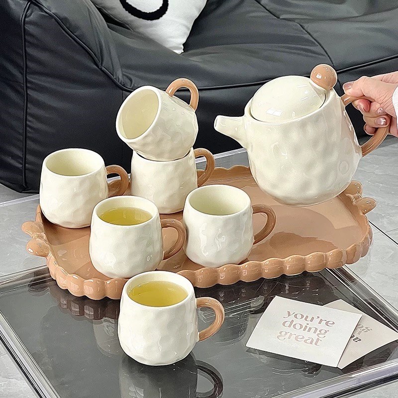 家用轻奢陶瓷水杯套装茶几茶具奶油风客厅高级感杯具乔迁新居水具