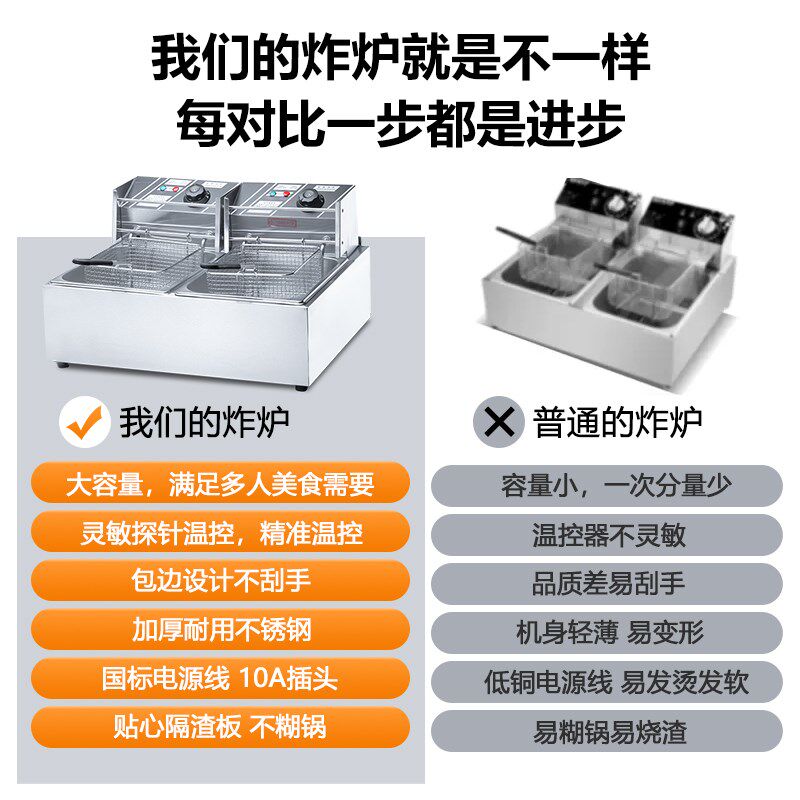 宝康商用双缸油炸炉台式控温电炸锅恒温油炸锅炸串油炸小吃电炸炉