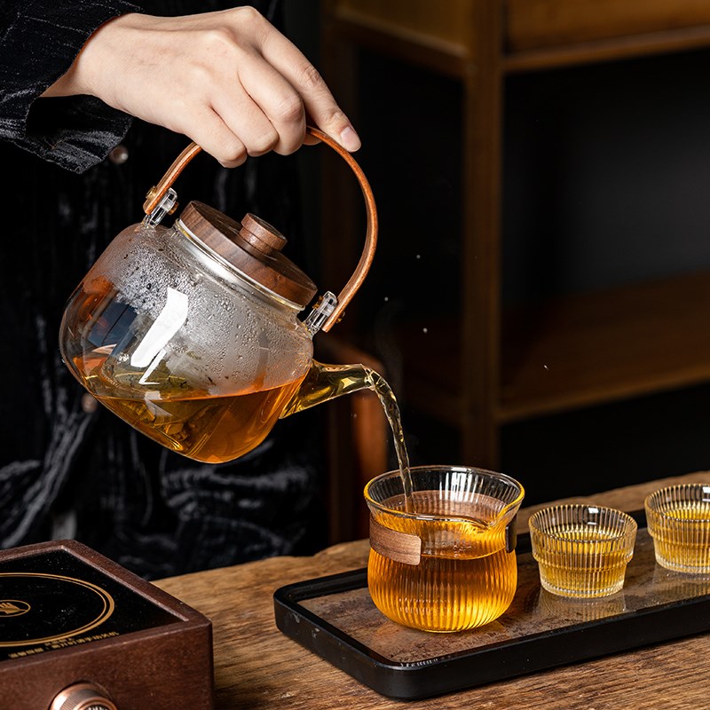 远舍蒸煮茶壶胡桃木电陶炉加热玻璃烧水壶家用陶壶小型煮茶器套装