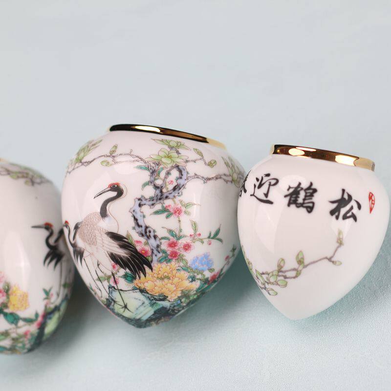 画眉鸟杯子瓷碗鸟碗鸟食罐 高白鸡心金边画眉竹鸟笼鸟食杯贴花